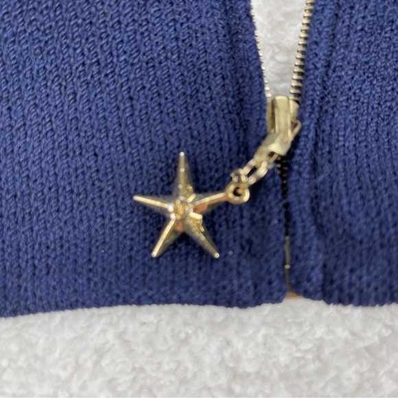 St. John Sport Sz L Cardigan Sweater Full Zip Striped Star Red White Blue Luxury - Picture 4 of 13